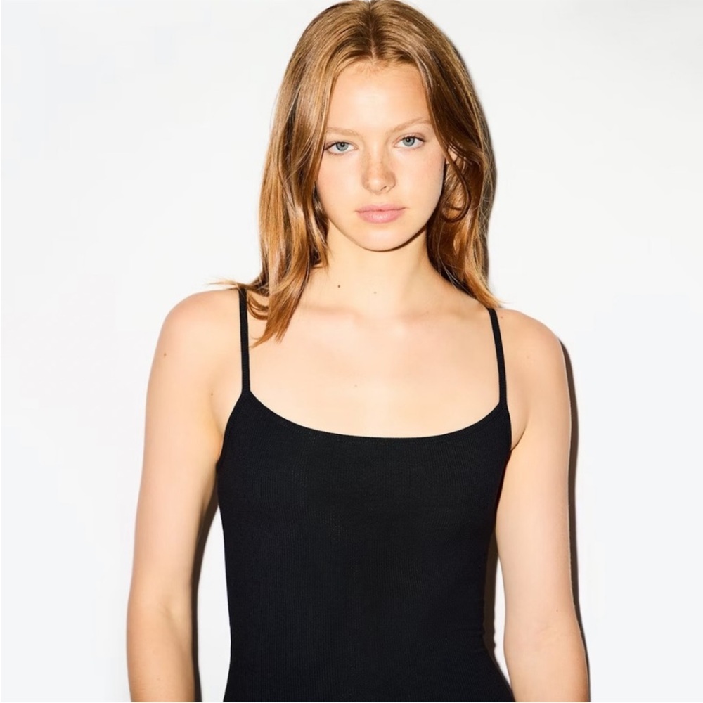 Skims ribbed stretchy XXS onyx black square neck maxi dress ASO Kim Kardashian - Picture 3 of 10